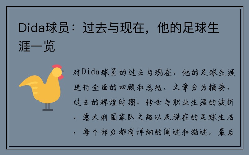 Dida球员：过去与现在，他的足球生涯一览